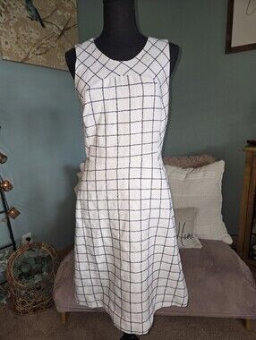 J. Crew White and Blue Grid Sleeveless Midi Dress